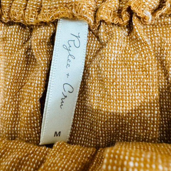 Rylee & Cru Linen/Cotton Tan/Gold Midi Peasant Skirt Ruffle Hem w/Pockets SZ M - Picture 5 of 13